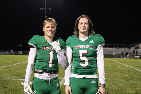 Nathan La Liberte and Jacoby Hanes, senior Musselman High School football players at the last game of the 2021 season. 