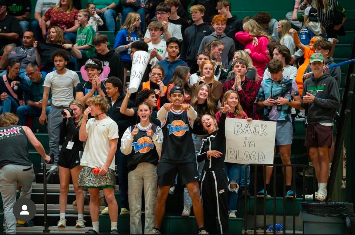 Pictured is the Mussleman Maniacs, which is now a club, Spirit Squad, lead by MuHS teacher, Mrs. Bender