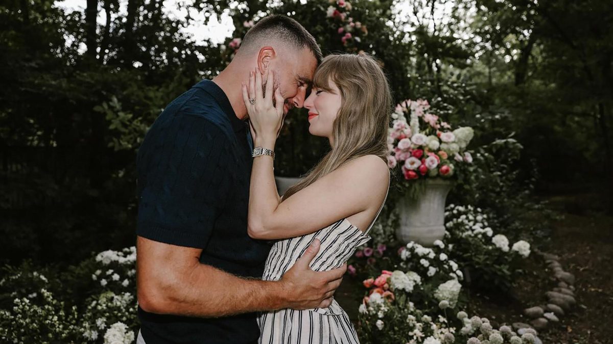 Pictured above is Taylor Swift and Travis Kelce’s engagement post