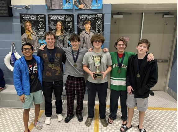 Pictured above is the MuHS boys swim team after winning the Berkeley County Championship. 
